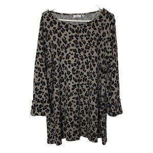 Kim Rogers Women’s XL Animal Print Brown Black Tunic Sweater Cuffed Sleeves NWT